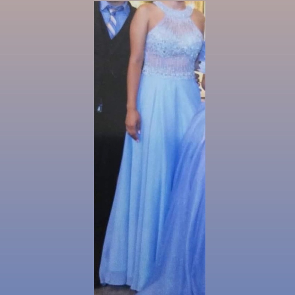 Light blue long dress & sparkle top.